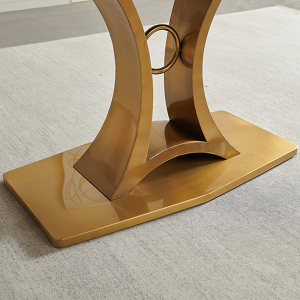 Glam Style Rectangle Table Sintered Stone Dining Table with Metal Legs