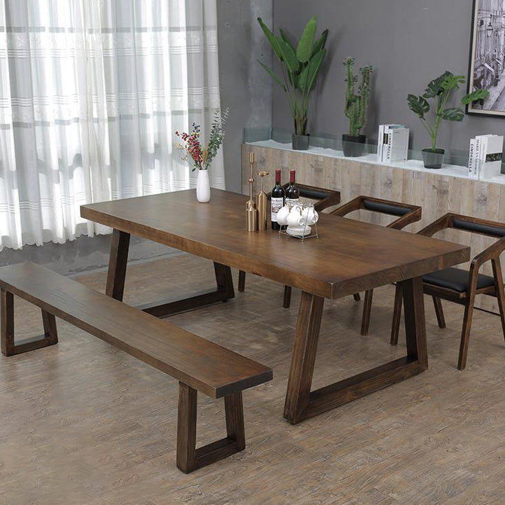 Industrial Style Rectangle Table Wooden Dining Table with Wooden Legs
