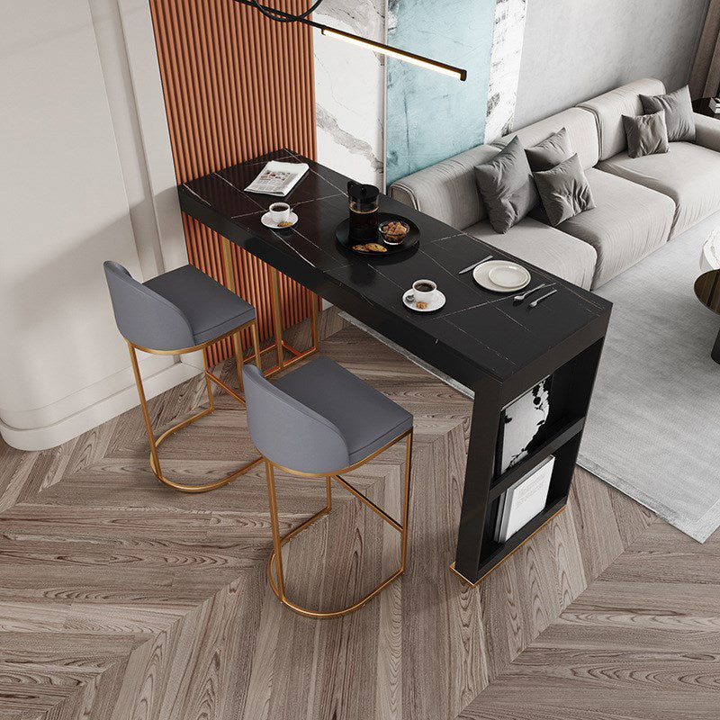 Glam Sintered Stone 1/2/3 Pieces Bar Table Set Rectangle Bar Table with Metal Legs