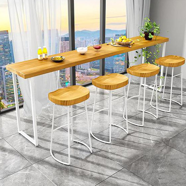 Rectangle Modern Pub Table Set 1/5 Pieces Pine Wood Top Bar Table with Wooden Stools
