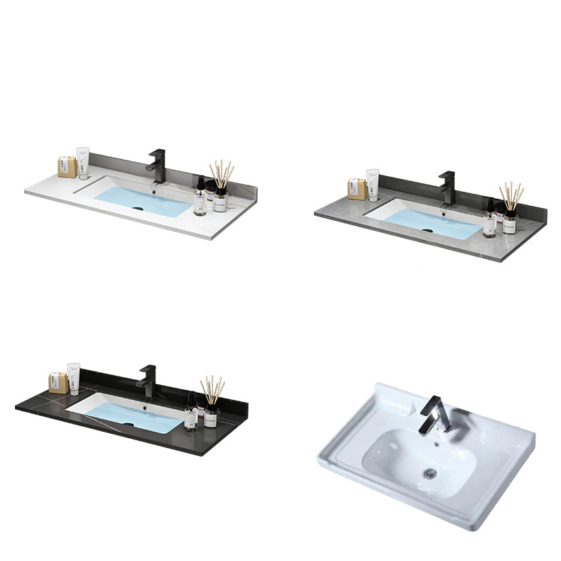 Stone Top Vanity Set Single Sink Mirror Drawers Wall-Mounted Rectangle Vanity with 2 Doors