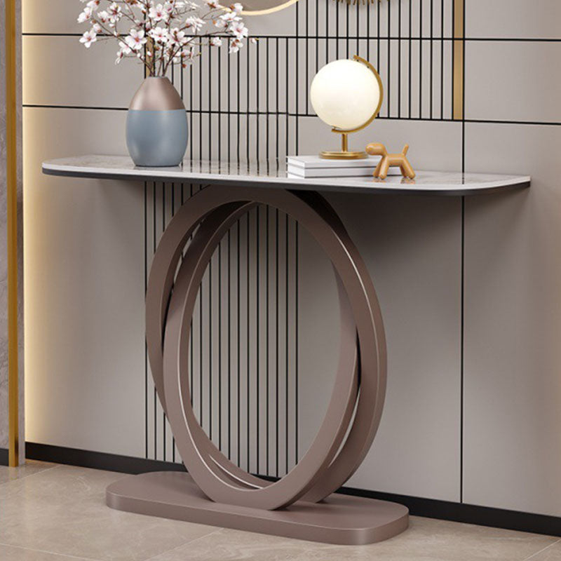 Contemporary Stone Accent Table Half Moon Sofa Console Table for Hall