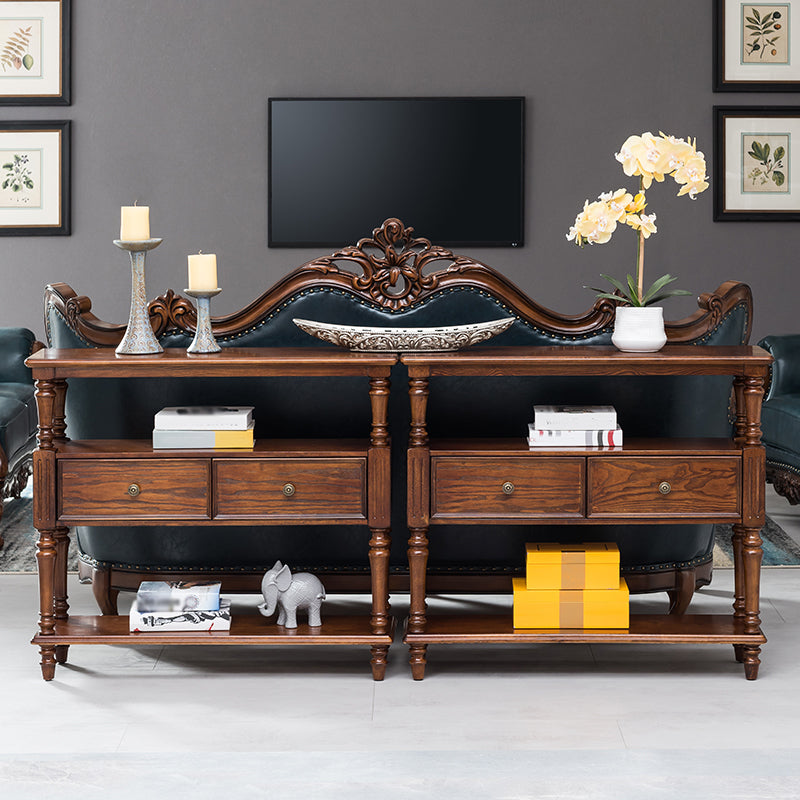 French Country Rectangle Console Table Rubber Wood Console Sofa Table with Drawer for Hall