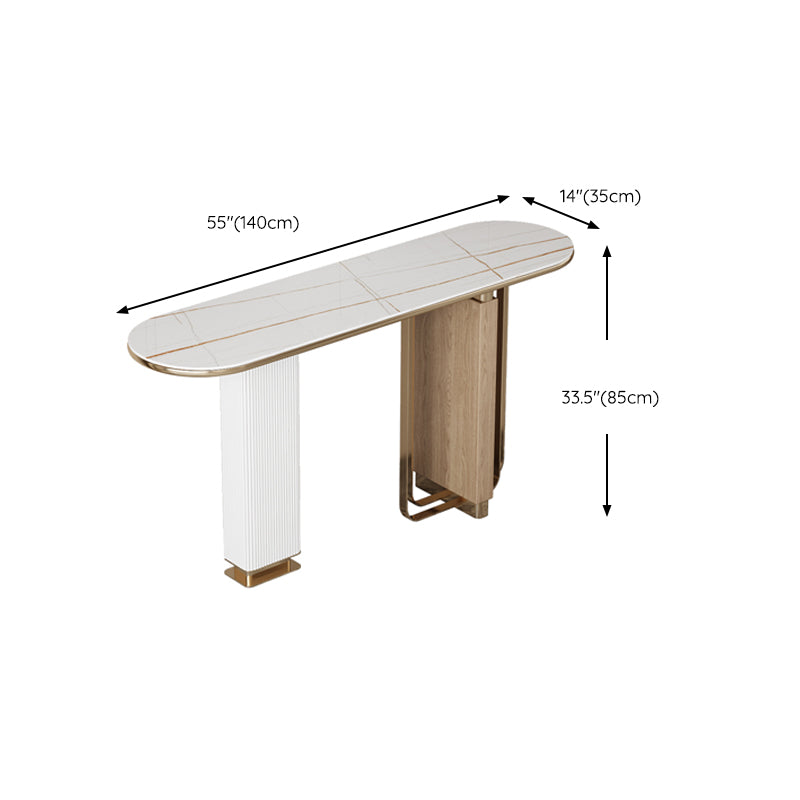 Glam White Oval Console Table Stone Console Sofa Table for Hall