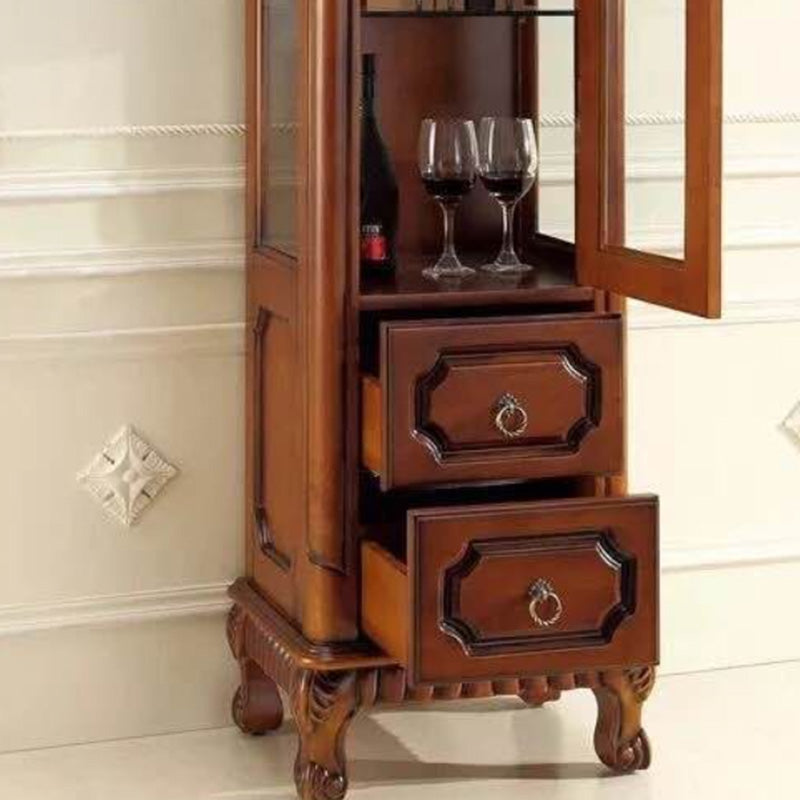 Mid-Century Modern Brown Cabinet with 1 Galss Door and 2 Drawers