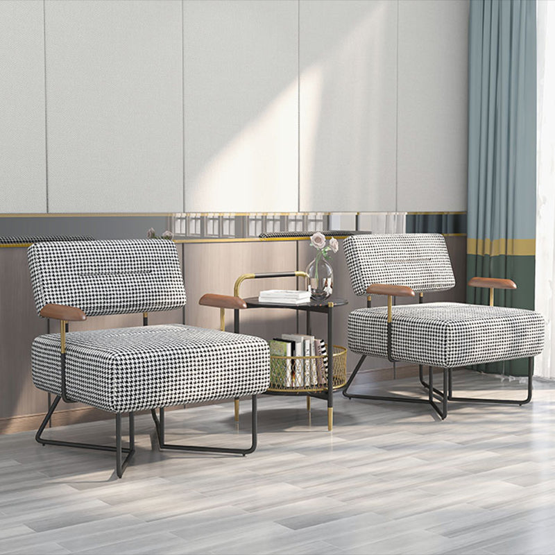 Industrial Arm Chair Houndstooth with Fabric Seat Cross Fixed Back Armchair
