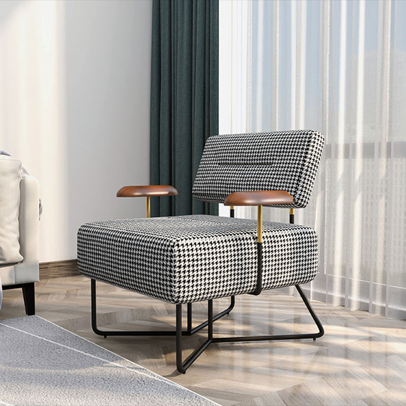 Industrial Arm Chair Houndstooth with Fabric Seat Cross Fixed Back Armchair