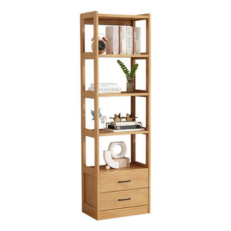 Modern Style Open Back Bookshelf Standard Wooden Bookcase with Drawers