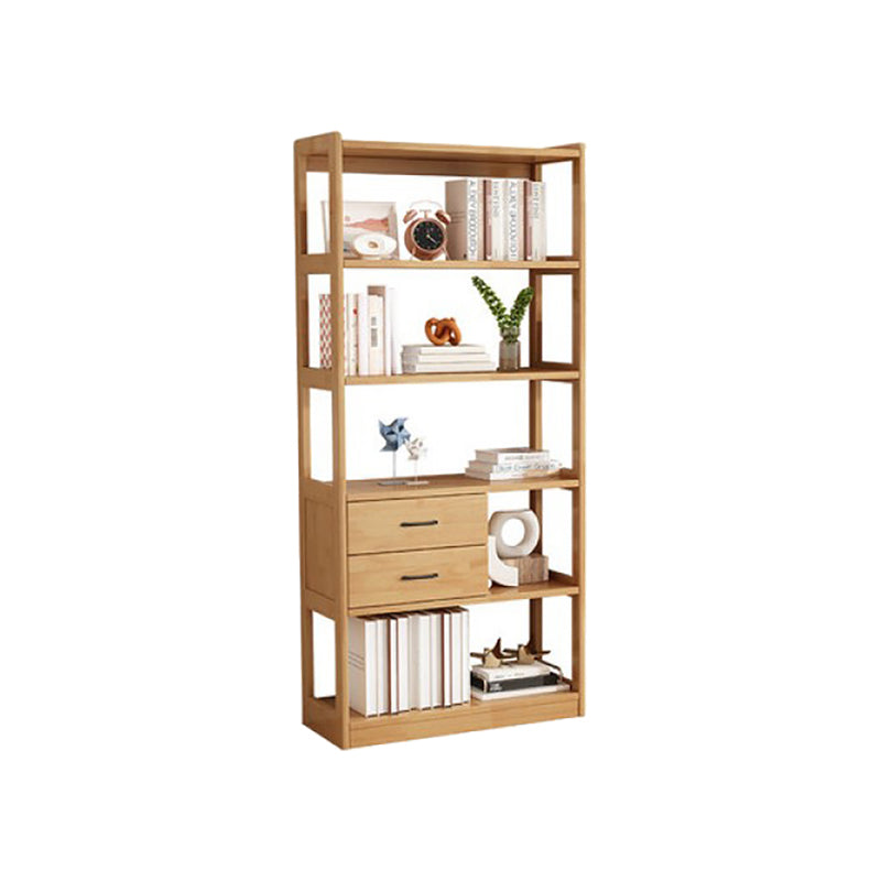 Modern Style Open Back Bookshelf Standard Wooden Bookcase with Drawers