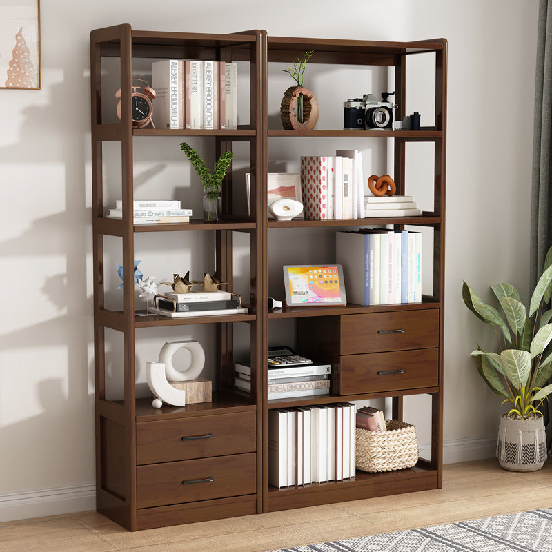 Modern Style Open Back Bookshelf Standard Wooden Bookcase with Drawers