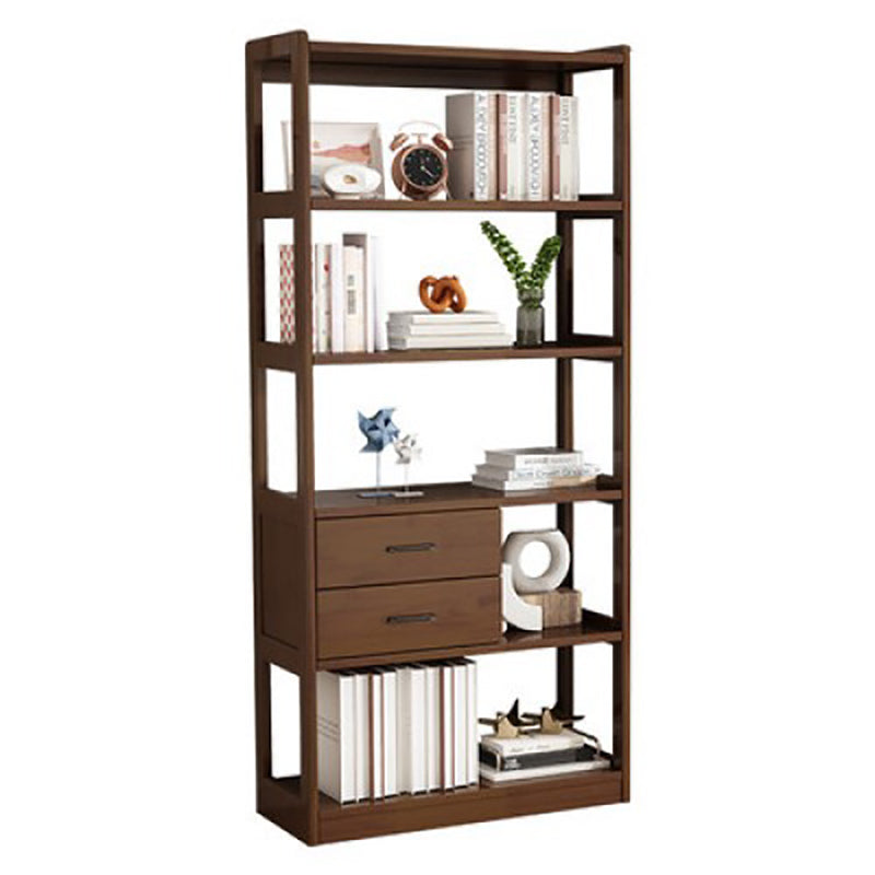 Modern Style Open Back Bookshelf Standard Wooden Bookcase with Drawers