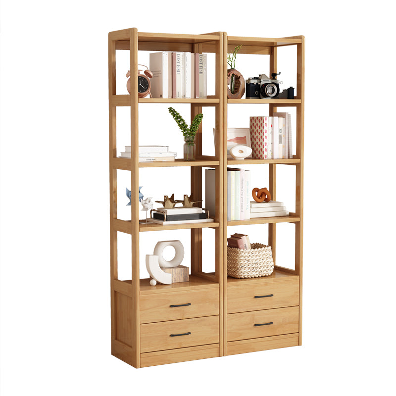 Modern Style Open Back Bookshelf Standard Wooden Bookcase with Drawers