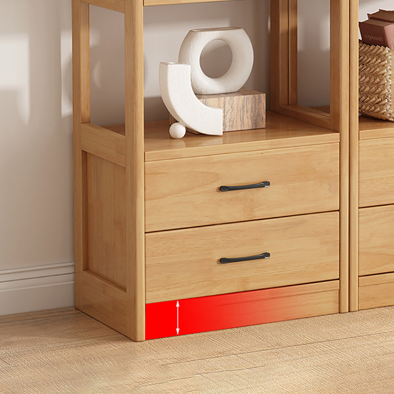 Modern Style Open Back Bookshelf Standard Wooden Bookcase with Drawers