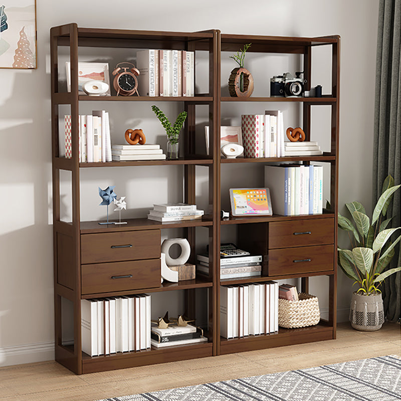 Modern Style Open Back Bookshelf Standard Wooden Bookcase with Drawers