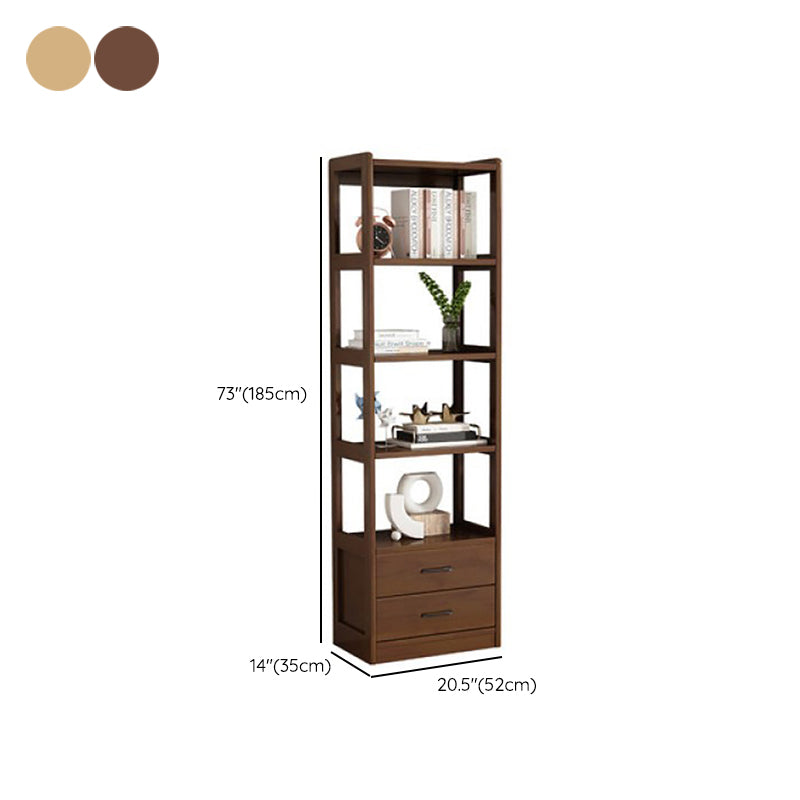 Modern Style Open Back Bookshelf Standard Wooden Bookcase with Drawers