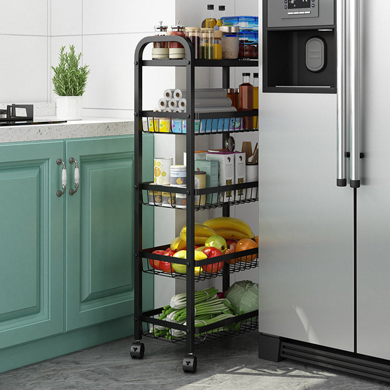 Open Storage Prep Table with Basket Kitchen Trolley in Black