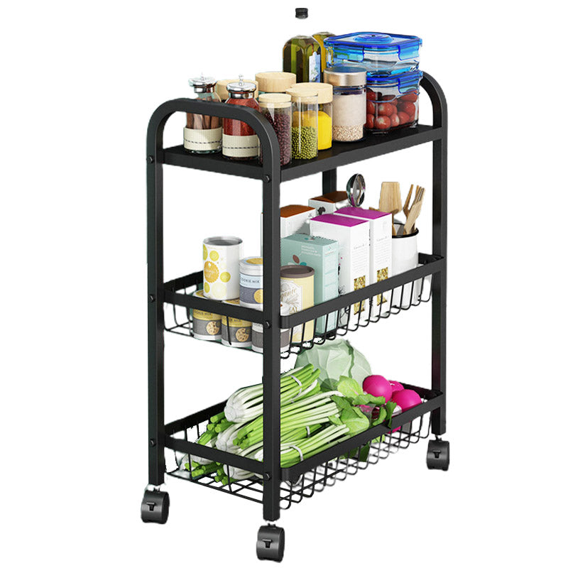Open Storage Prep Table with Basket Kitchen Trolley in Black