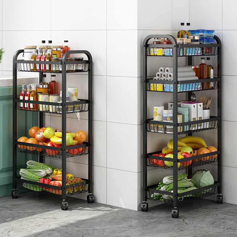 Open Storage Prep Table with Basket Kitchen Trolley in Black