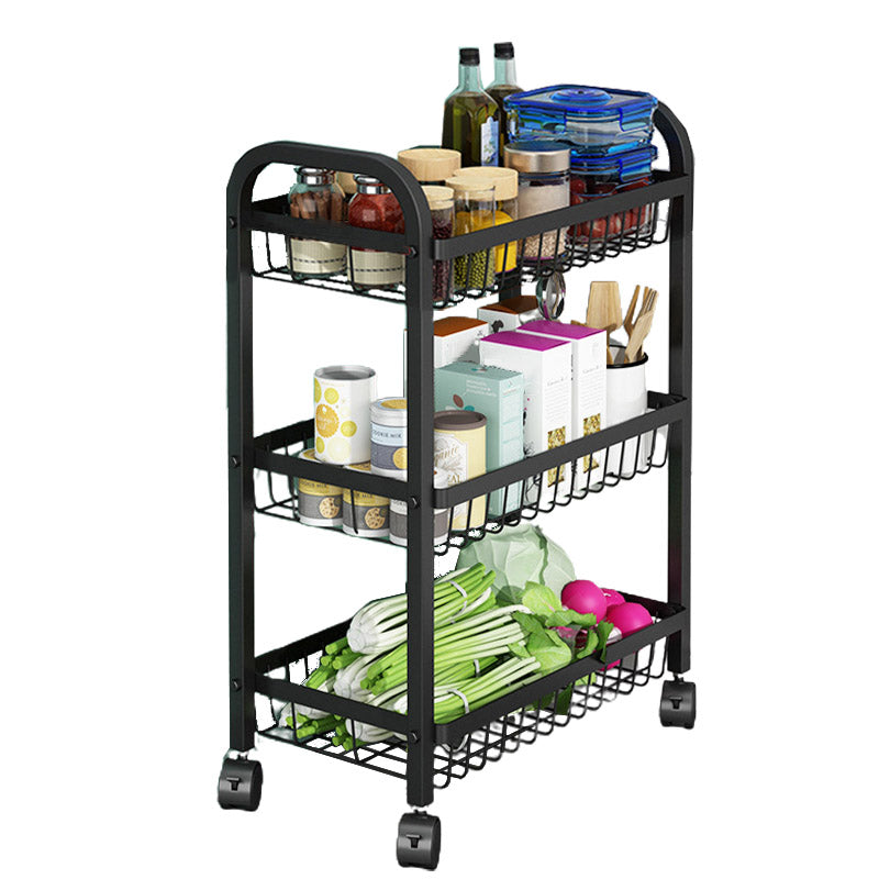 Open Storage Prep Table with Basket Kitchen Trolley in Black