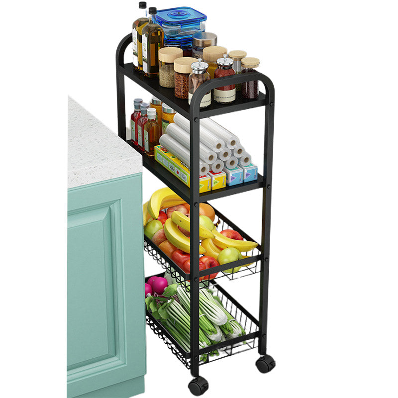 Open Storage Prep Table with Basket Kitchen Trolley in Black