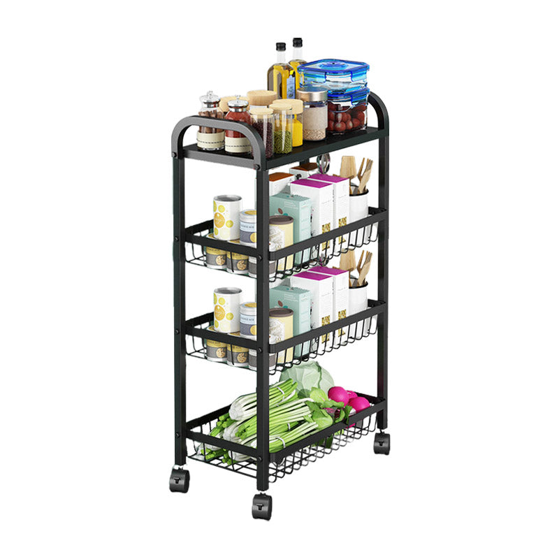 Open Storage Prep Table with Basket Kitchen Trolley in Black