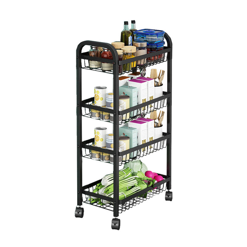 Open Storage Prep Table with Basket Kitchen Trolley in Black