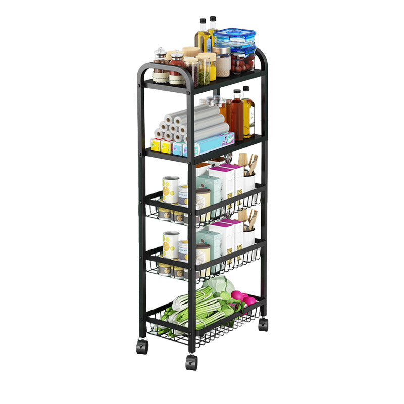 Open Storage Prep Table with Basket Kitchen Trolley in Black