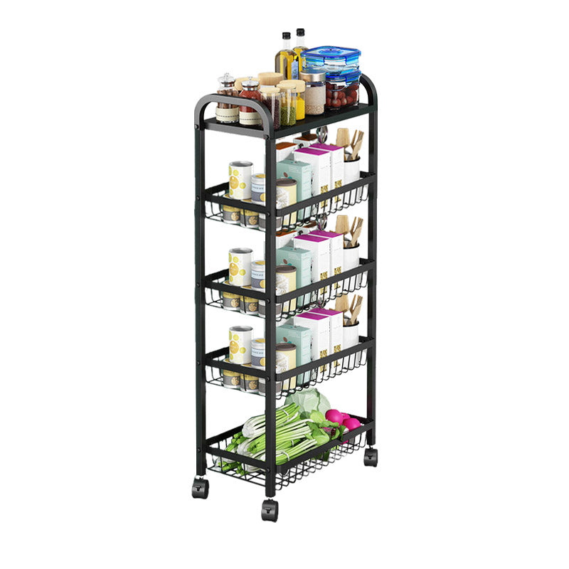 Open Storage Prep Table with Basket Kitchen Trolley in Black