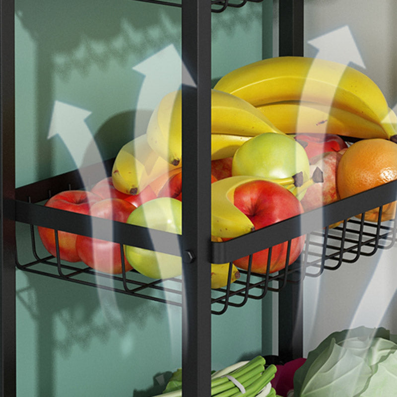 Open Storage Prep Table with Basket Kitchen Trolley in Black