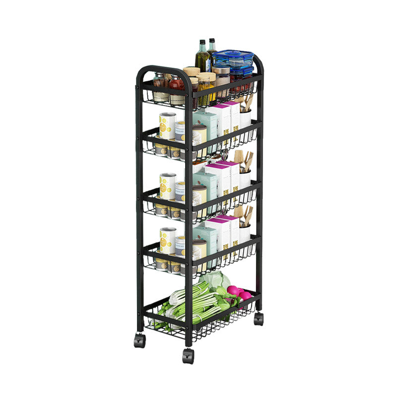 Open Storage Prep Table with Basket Kitchen Trolley in Black