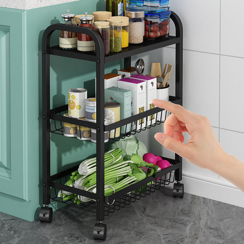 Open Storage Prep Table with Basket Kitchen Trolley in Black