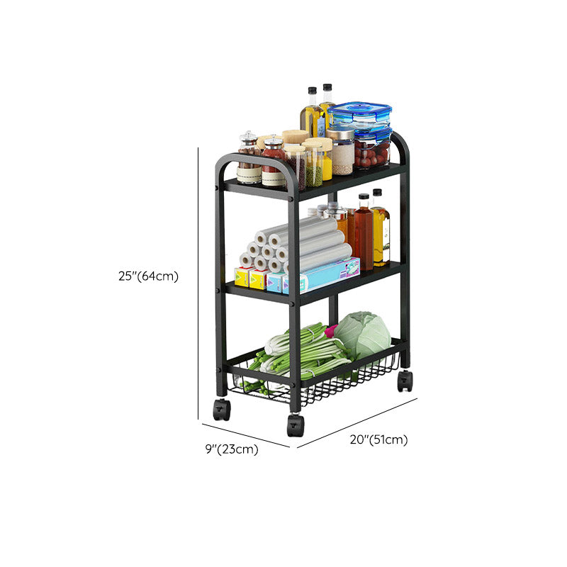 Open Storage Prep Table with Basket Kitchen Trolley in Black