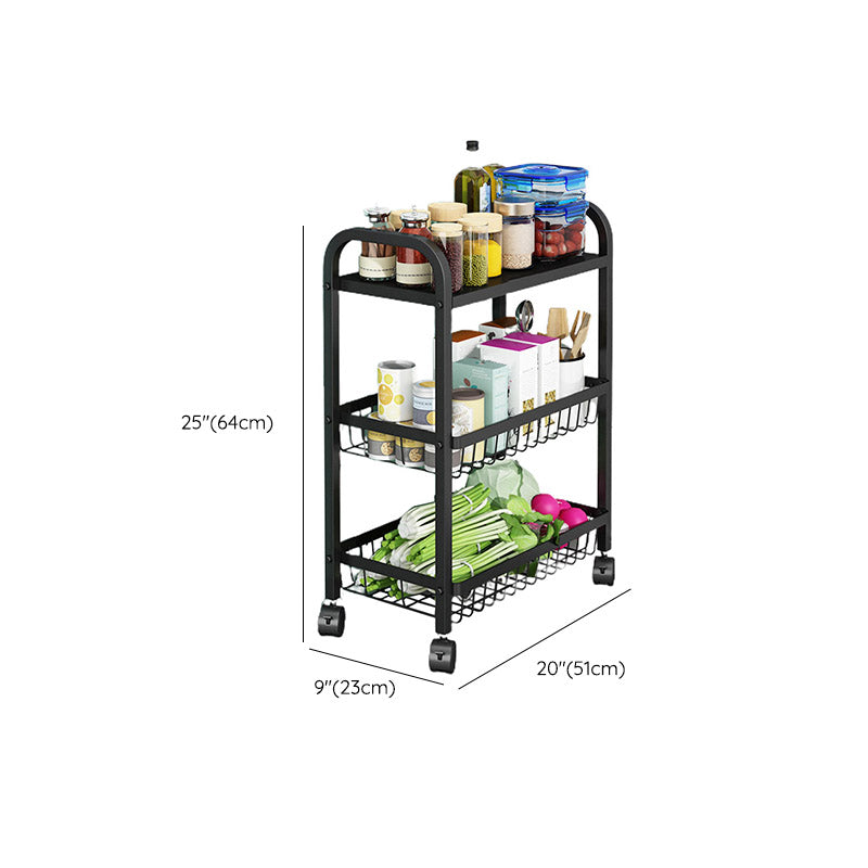 Open Storage Prep Table with Basket Kitchen Trolley in Black