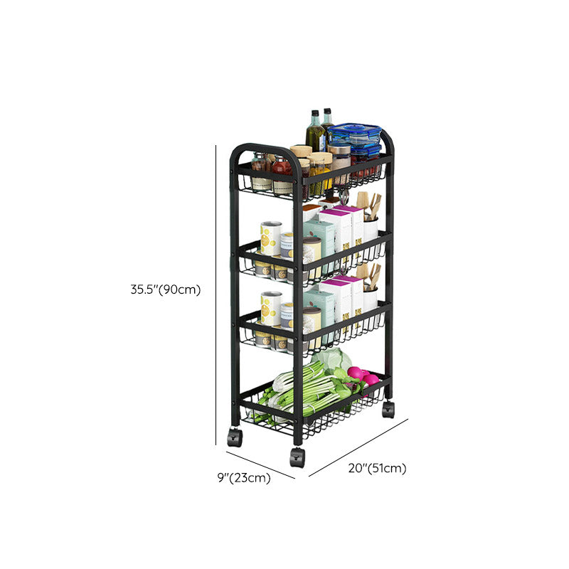 Open Storage Prep Table with Basket Kitchen Trolley in Black