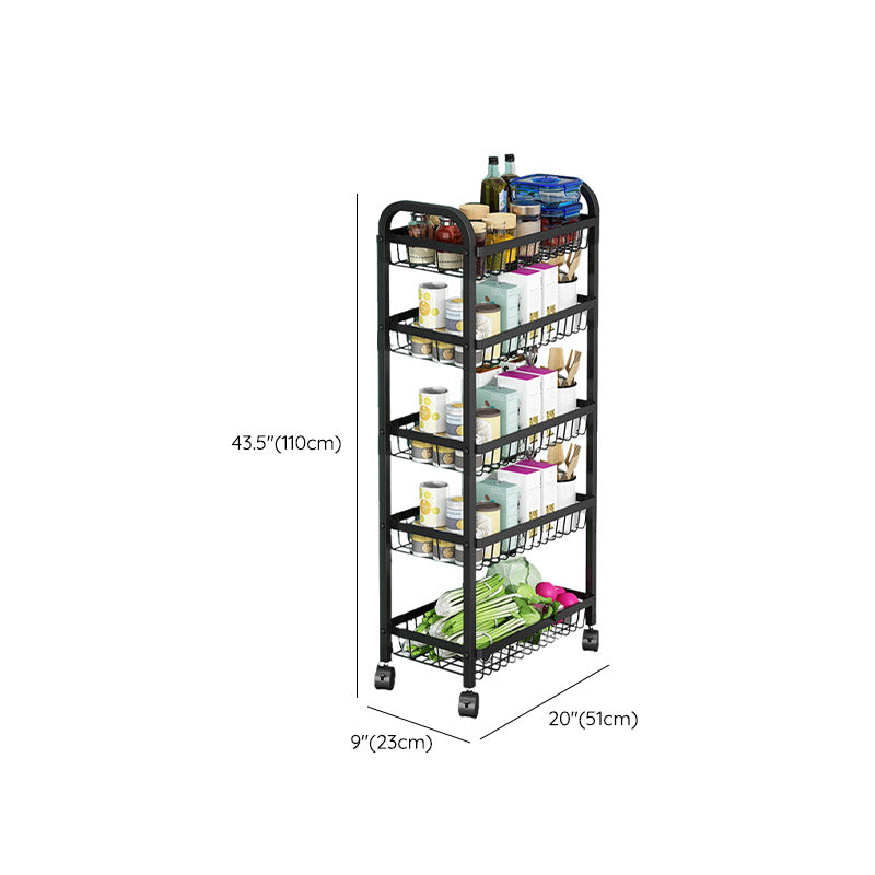 Open Storage Prep Table with Basket Kitchen Trolley in Black