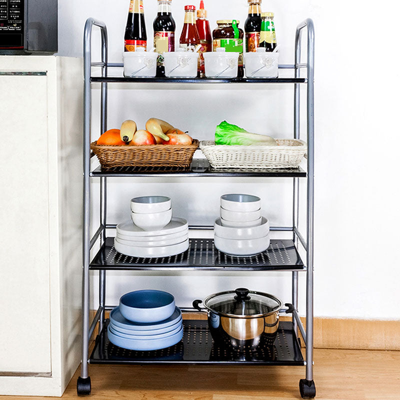 Open Shelves Kitchen Trolley Home Dining Modern Prep Table with Casters