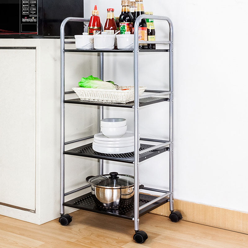 Open Shelves Kitchen Trolley Home Dining Modern Prep Table with Casters