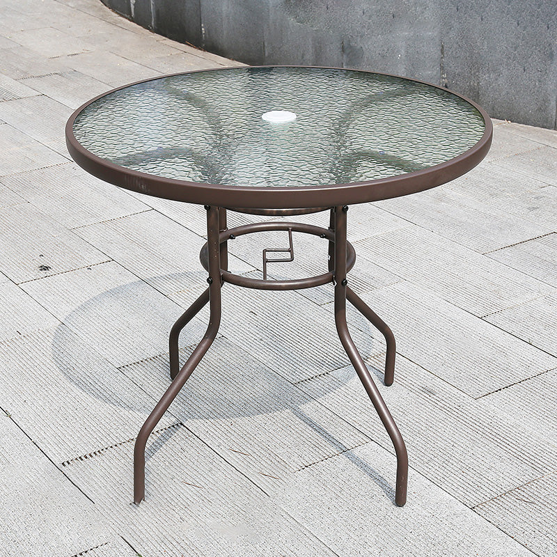 Water Resistant Glass Dining Set Contemporary Style Metal Outdoor Folding Set