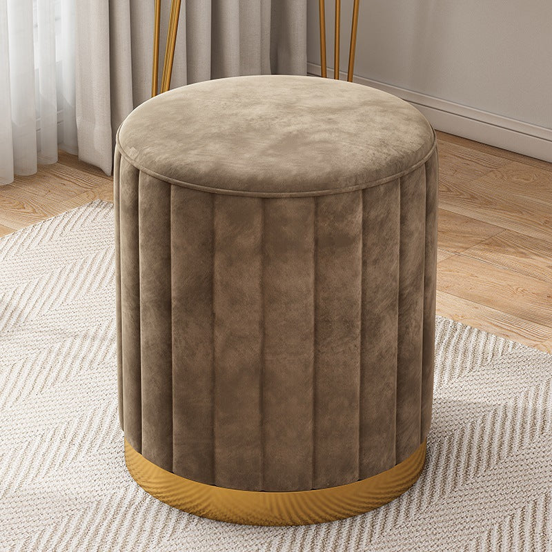 Glam Pouf Ottoman Velvet Upholstered Solid Color Cylinder Shape Ottoman