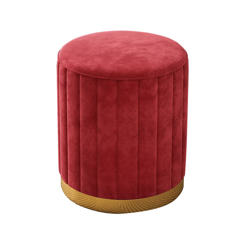 Glam Pouf Ottoman Velvet Upholstered Solid Color Cylinder Shape Ottoman