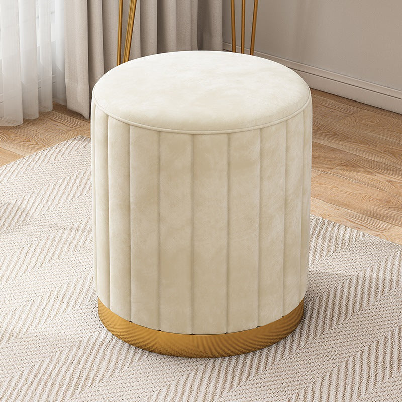 Glam Pouf Ottoman Velvet Upholstered Solid Color Cylinder Shape Ottoman