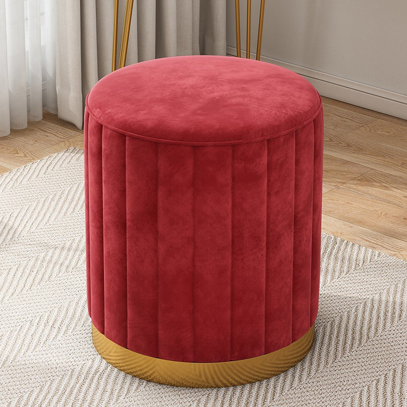 Glam Pouf Ottoman Velvet Upholstered Solid Color Cylinder Shape Ottoman