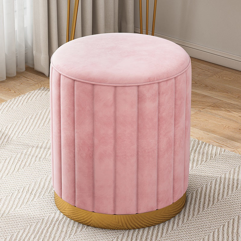 Glam Pouf Ottoman Velvet Upholstered Solid Color Cylinder Shape Ottoman