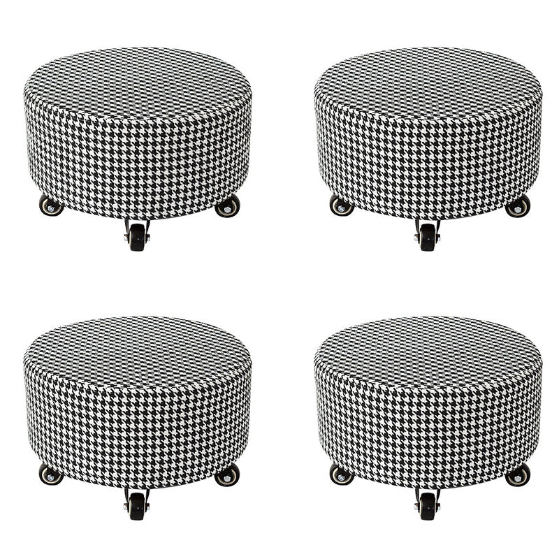 Cotton Blend Ottoman Houndstooth Pattern Fade Resistant Round Ottoman with Wheels
