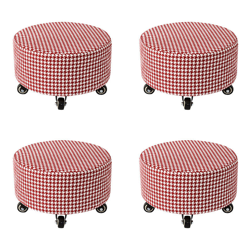 Cotton Blend Ottoman Houndstooth Pattern Fade Resistant Round Ottoman with Wheels