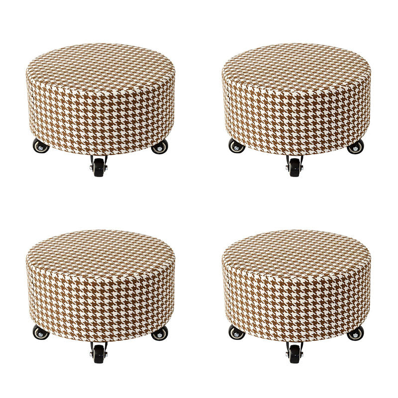 Cotton Blend Ottoman Houndstooth Pattern Fade Resistant Round Ottoman with Wheels