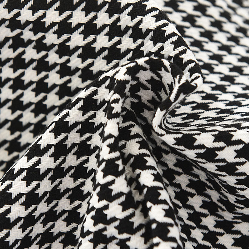 Cotton Blend Ottoman Houndstooth Pattern Fade Resistant Round Ottoman with Wheels