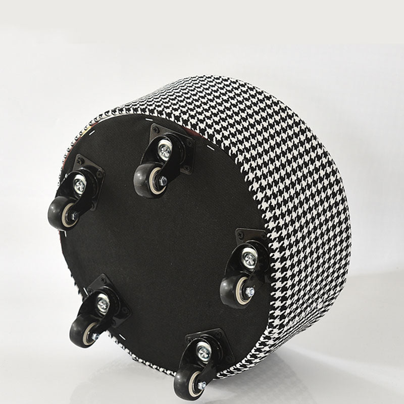 Cotton Blend Ottoman Houndstooth Pattern Fade Resistant Round Ottoman with Wheels