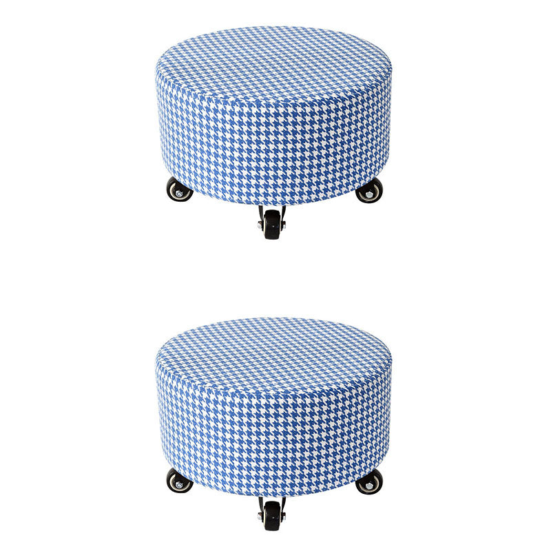 Cotton Blend Ottoman Houndstooth Pattern Fade Resistant Round Ottoman with Wheels