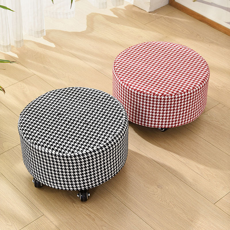 Cotton Blend Ottoman Houndstooth Pattern Fade Resistant Round Ottoman with Wheels